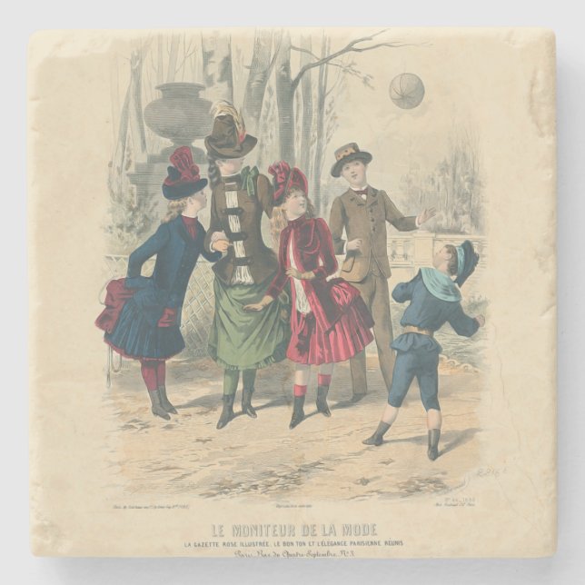 Posavasos De Piedra Familia Infantil Vieja Victoriana (Anverso)