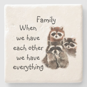 Posavasos De Piedra Familia inspiradora Cita divertido Raccoon Animale