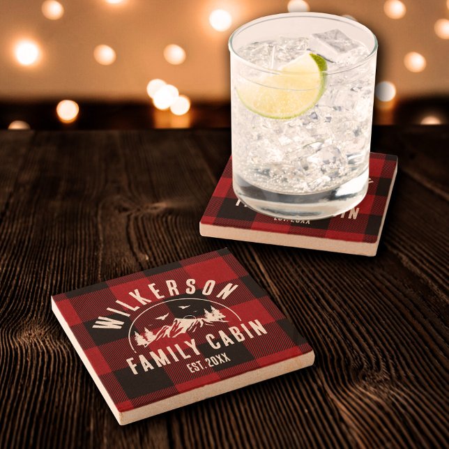 Posavasos De Piedra Familia Rústica Cabina Casa Lago Rojo (Subido por el creador)