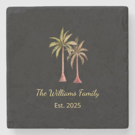 Posavasos De Piedra Familia Tropical Palm Trees Beach Black