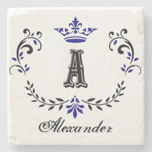 Posavasos De Piedra Fancy Crown Wreth Monograma A