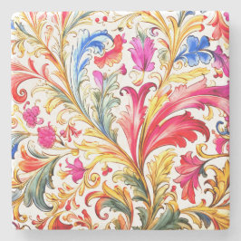 Posavasos De Piedra Fancy Florentine Design Watercolor Leaves