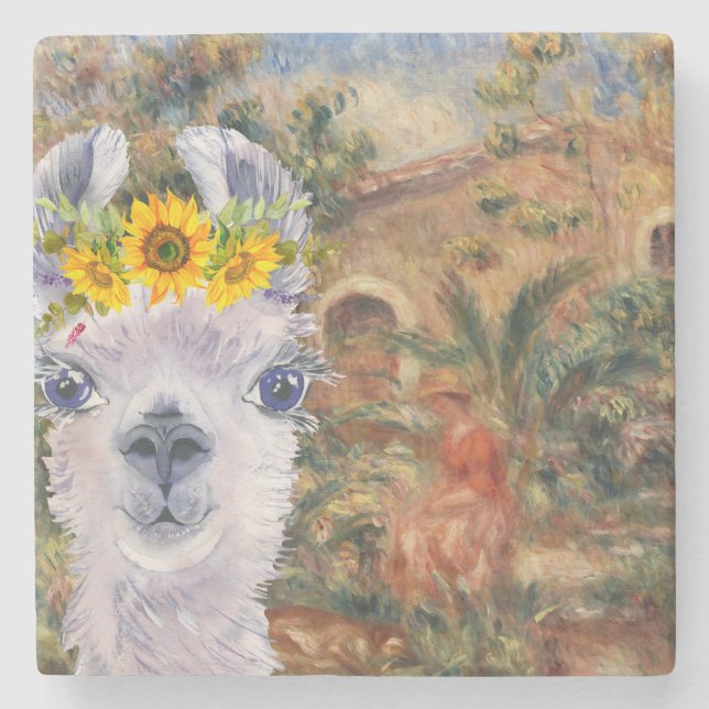 Posavasos De Piedra Fancy Llama y la granja de Renoir (Anverso)