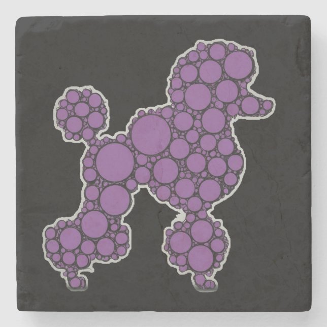 Posavasos De Piedra Fancy Purple Polka Dot Poodle (Anverso)