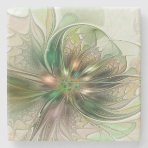 Posavasos De Piedra Fantasía abstracta moderna y colorida de flor frac
