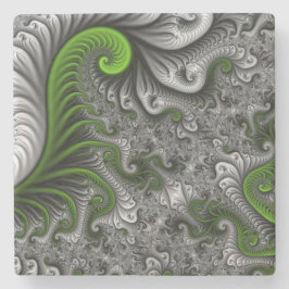 Posavasos De Piedra Fantasía Mundo Arte Fractal Verde Y Gris Resumen