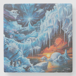 Posavasos De Piedra Fantasía polar surrealista aurora boreal