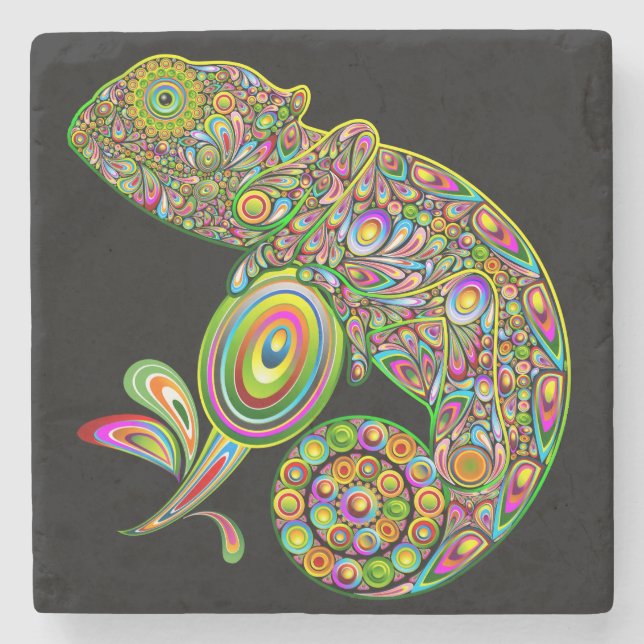 Posavasos De Piedra Fantasía psicodélica de Chameleon (Anverso)