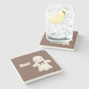 Posavasos De Piedra Fantasma Boo Marrón Feliz Mono Crema