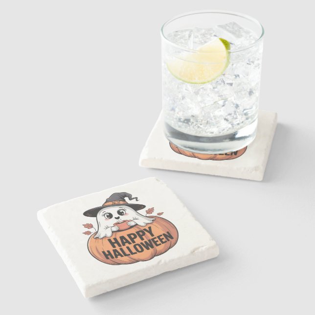 Posavasos De Piedra Fantasma de la cafetería de Halloween (Lateral)