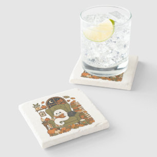 Posavasos De Piedra Fantasma Lindo Leyendo Libro Gato Negro Otoño Cala