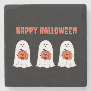 Posavasos De Piedra Fantasmas de Halloween felices con Jack-o-Lanterns