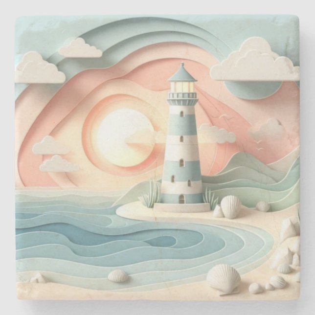 Posavasos De Piedra Faro junto al mar (Anverso)