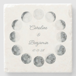 Posavasos De Piedra Fase Lunar Personalizada Blanca Fecha de Boda Cósm
