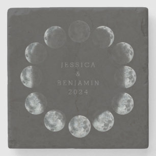 Posavasos De Piedra Fase Lunar Personalizada Negra Cósmica Fecha de Bo