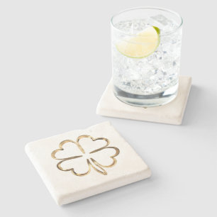 Posavasos De Piedra Faux Golden Clover Good Lucky