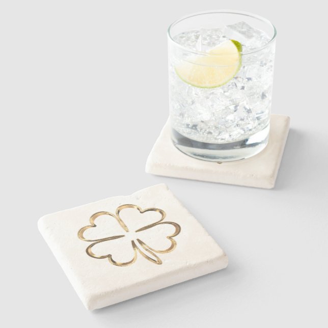 Posavasos De Piedra Faux Golden Clover Good Lucky (Lateral)