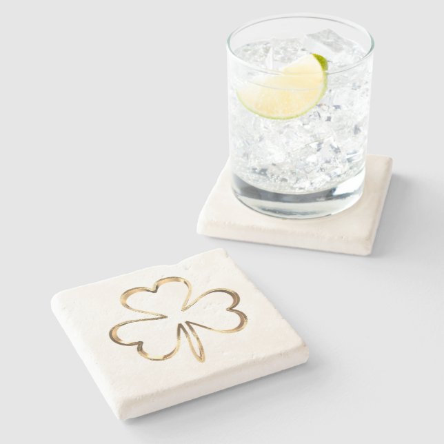 Posavasos De Piedra Faux Golden Shamrock Clover Irish Good Lucky (Lateral)