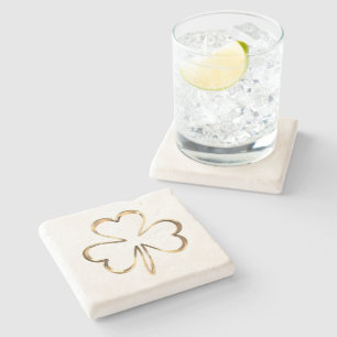Posavasos De Piedra Faux Golden Shamrock Clover Irlanda Buena Suerte