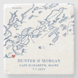 Posavasos De Piedra Favor de boda Cape Elizabeth Mapa de Casco Bay
