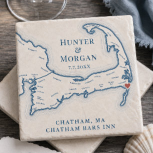 Posavasos De Piedra Favor de Boda Chatham Bars Inn Mapa de Cape Cod