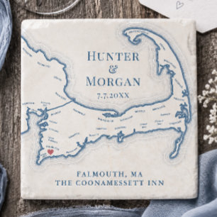 Posavasos De Piedra Favor de boda Coonamessett Mapa de Cape Cod