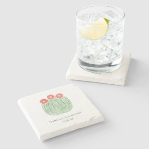 Posavasos De Piedra Favor De Boda De Cactus De Barril De Flor Roja