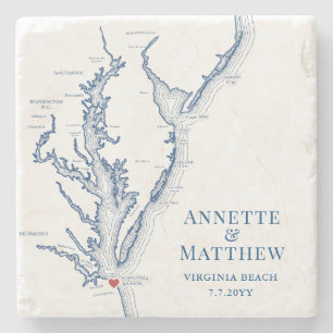 Posavasos De Piedra Favor de boda de Virginia Beach Chesapeake Bay