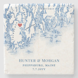 Posavasos De Piedra Favor de boda del Inn 1774 Phippsburg Maine Mapa