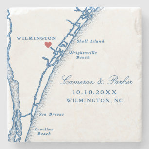 Posavasos De Piedra Favor de Boda en Airlie Gardens Mapa de Wilmington