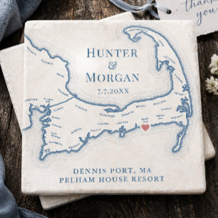 Posavasos De Piedra Favor de Boda Pelham House Resort Mapa de Cape Cod