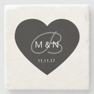 Posavasos De Piedra Favor negro con monograma personalizado de la boda