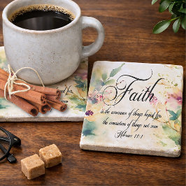 Posavasos De Piedra Fe Hebreos 11:1 Versículo Bíblico Floral