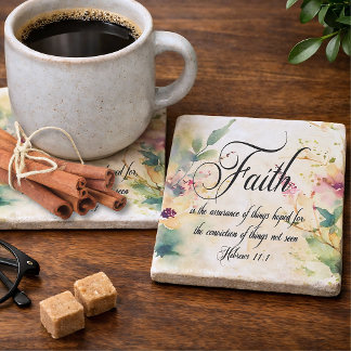Posavasos De Piedra Fe Hebreos 11:1 Versículo Bíblico Floral