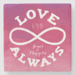 Posavasos De Piedra Fecha rosada de la boda del amor del infinito de