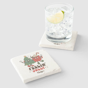 Posavasos De Piedra Feelin' Jolly Navidades Holidays Funny Retro Name