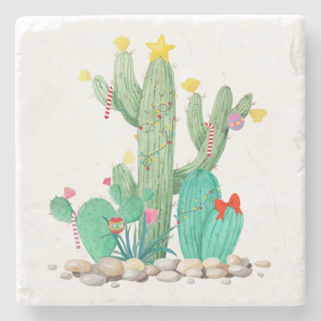 Posavasos De Piedra Felices Fiestas Cactus del Desierto Suroeste (Anverso)