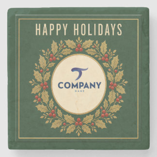 Posavasos De Piedra Felices Fiestas Logotipo de empresa personalizado