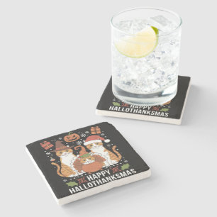 Posavasos De Piedra Felices Hallothanksmas Gatos Halloween Navidad 