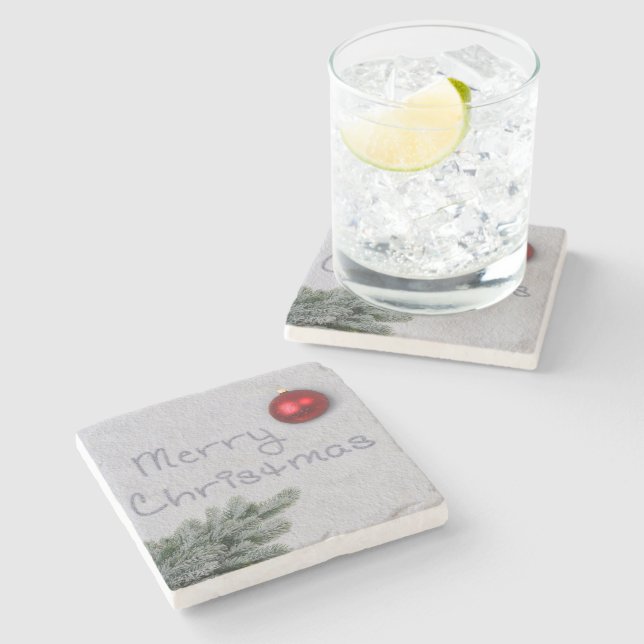 Posavasos De Piedra Felices Navidad escritas en la nieve (Lateral)