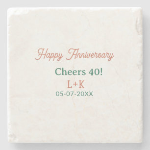 Posavasos De Piedra Felicidades 40 aniversario feliz naranja verde nom