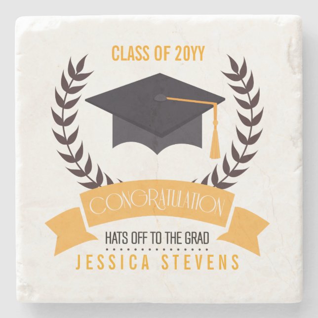 Posavasos De Piedra Felicitaciones Graduación Gorra Negro Y Vela (Anverso)