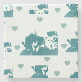 Posavasos De Piedra Feline Friends. Adorable Kitten Duo.