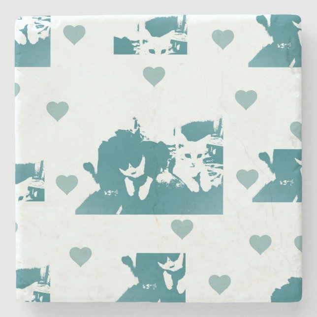 Posavasos De Piedra Feline Friends. Adorable Kitten Duo. (Anverso)