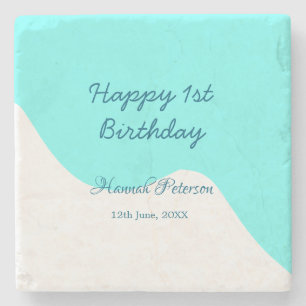 Posavasos De Piedra Feliz 1er cumpleaños nombre fecha retro boho ondul