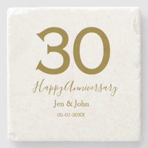 Posavasos De Piedra Feliz 30 aniversario fecha de la cita dorada negri