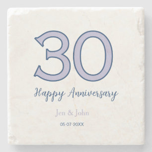 Posavasos De Piedra Feliz 30 aniversario nombre fecha púrpura pastel r