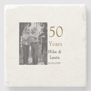 Posavasos De Piedra Feliz 50° aniversario agregar pareja fecha de matr