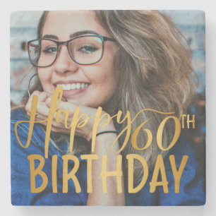 Posavasos De Piedra Feliz 60 aniversario Script de foto personalizada
