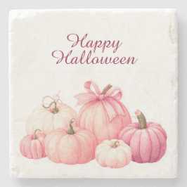 Posavasos De Piedra Feliz año de la calabaza rosa de Halloween